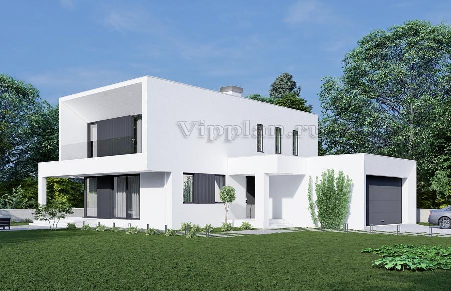 Двухэтажный дом с террасой, балконами и гаражом на 2 машины